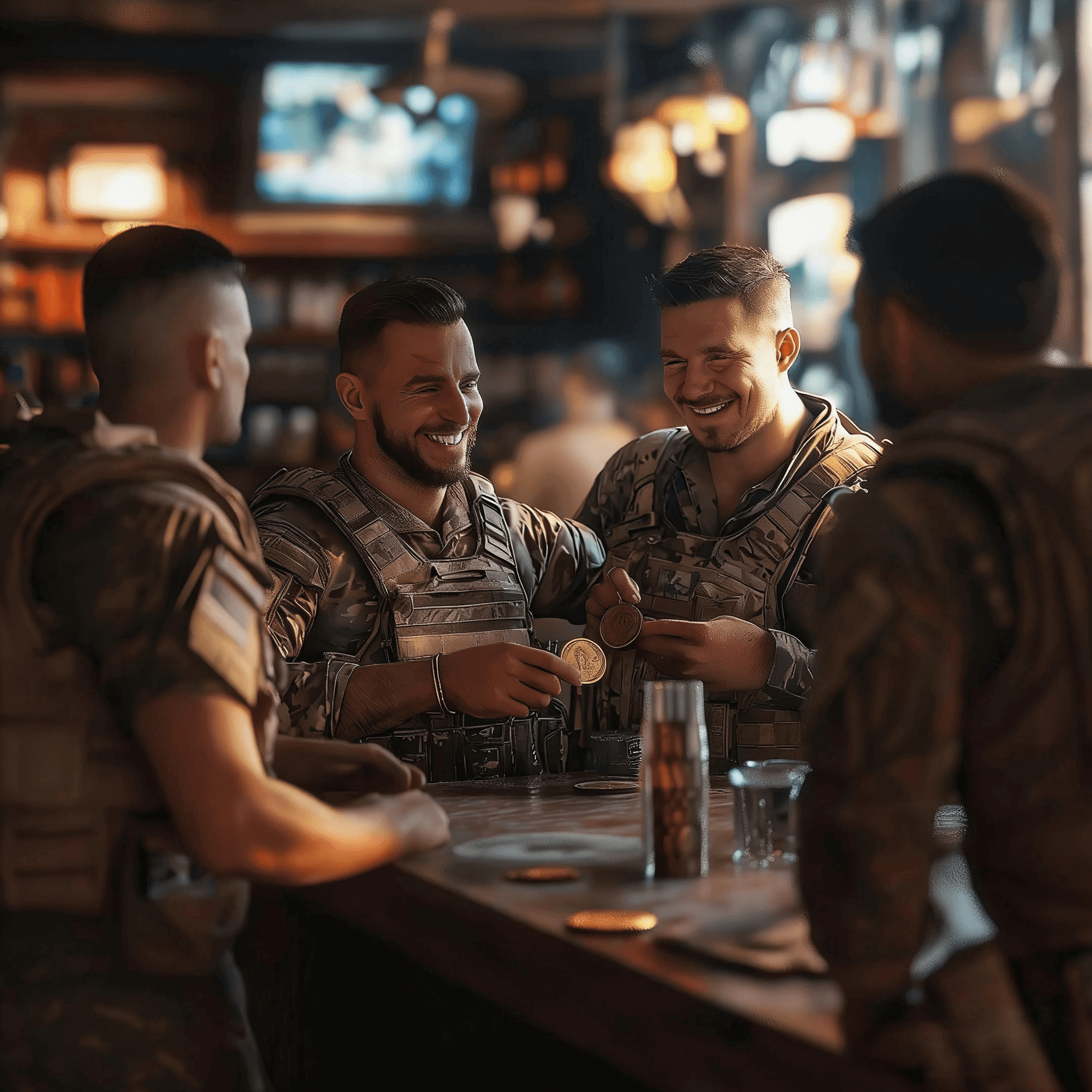 Four military officers initiating a challenge coin check in a bar..png Four military officers initiating a challenge coin check in a bar..png