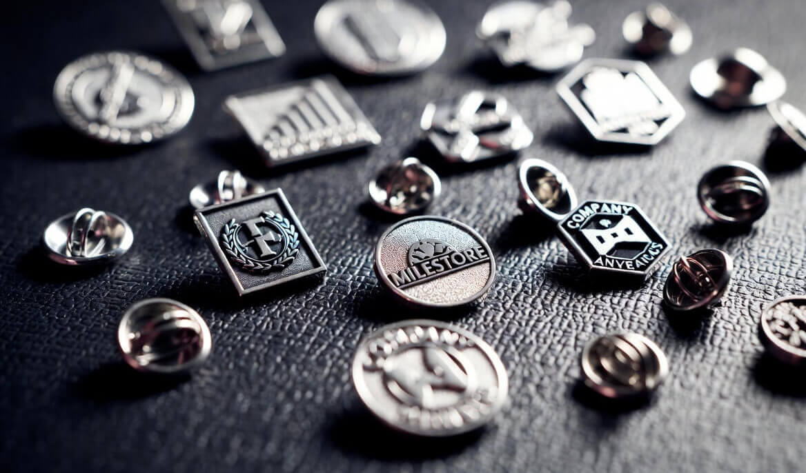 Scattered Custom Metal Badges Collection Scattered Custom Metal Badges Collection