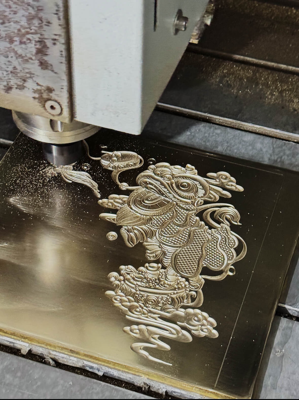 CNC Metal Engraving for High-Quality Custom Enamel Pins CNC machine engraving metal base for custom enamel pins, showcasing precision manufacturing process for high-quality lapel pins