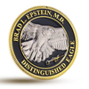 This eagle challenge coin is custom made for personal honor recognition, featuring a silver bald eagle with detailed relief texture symbolizing strength and distinction. The outer ring is engraved with “BRAD L. EPSTEIN, M.D.” and the title “DISTINGUISHED EAGLE,” finished with a gold rim and black background, creating a premium custom challenge coin for professional achievement awards.