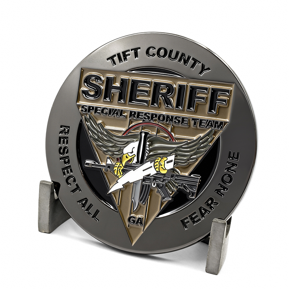 Custom made challenge coins in soft enamel - law enforcement style with premium shine and detail
