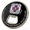 US Coast Guard Operation Shield Bottle Opener Coin featuring the Polar Shield emblem and 