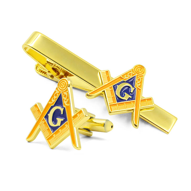 Cufflinks & Tie Clips Set for Men – Premium Gold Masonic Metal Tie Clip