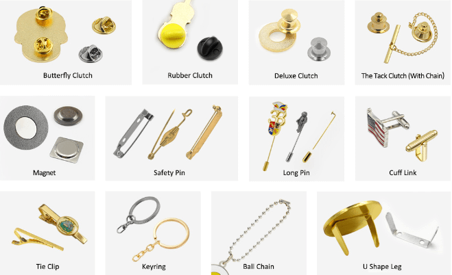 Various custom pin backs types collection