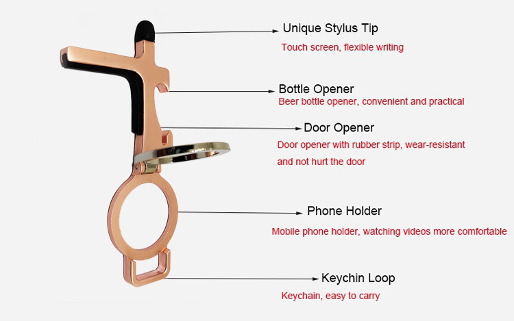 No Touch Door Opener Included Stylus Tip, Bottle Opener, Door Opener and Phone Holder