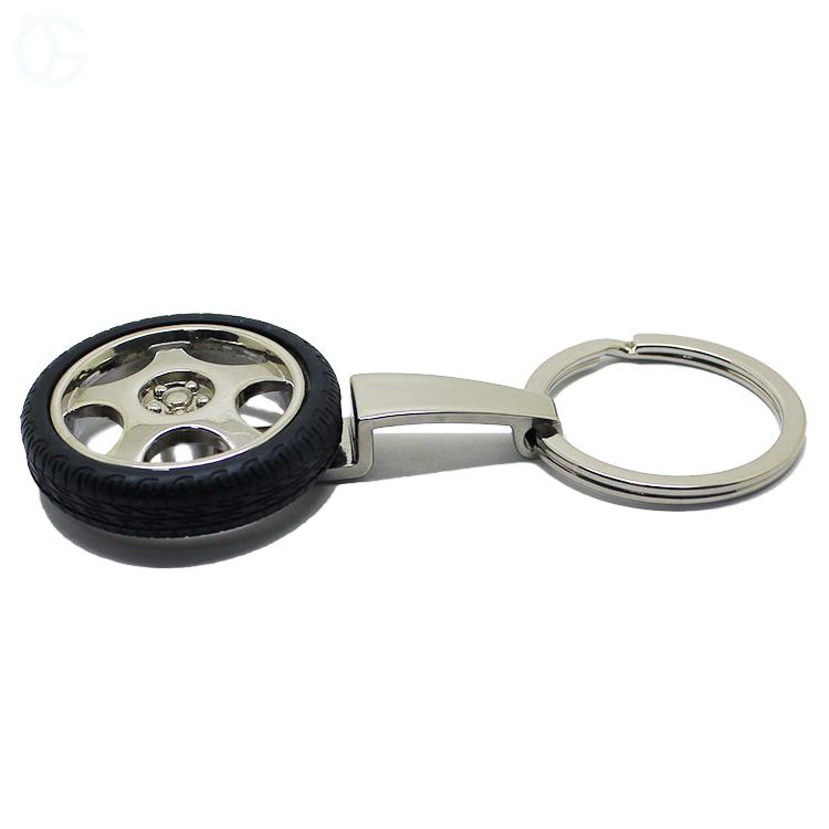 3D Moveable Tire Shaped Blank Metal Leather Keychain