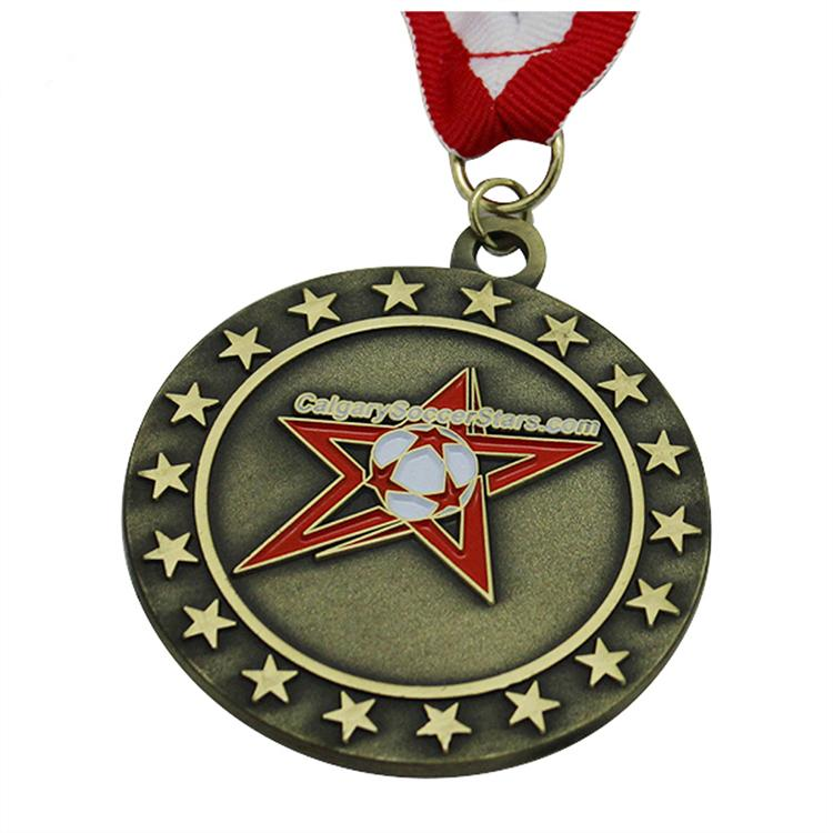 Antique Custom Soccer Soft Enamel Gold Medal