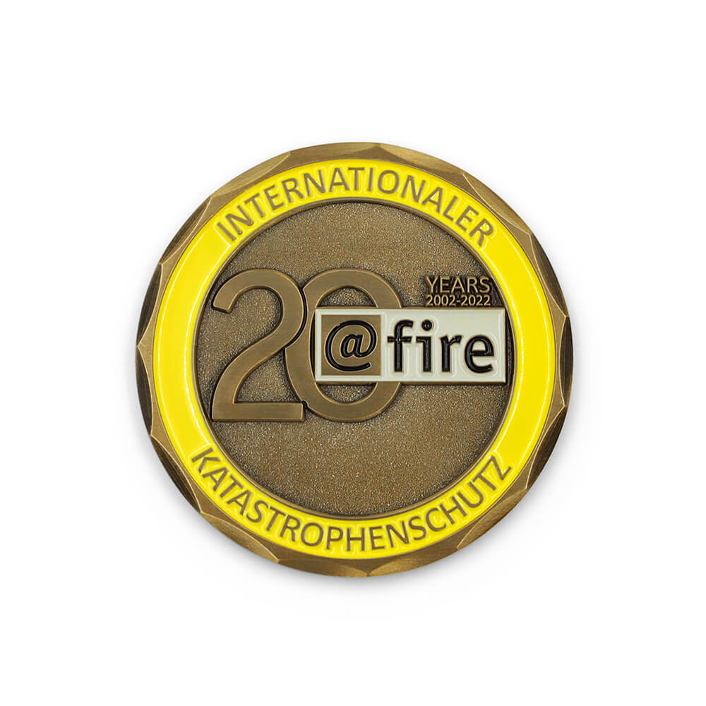Unique challenge coins featuring 3D soft enamel raised numbers and logo for milestone celebration