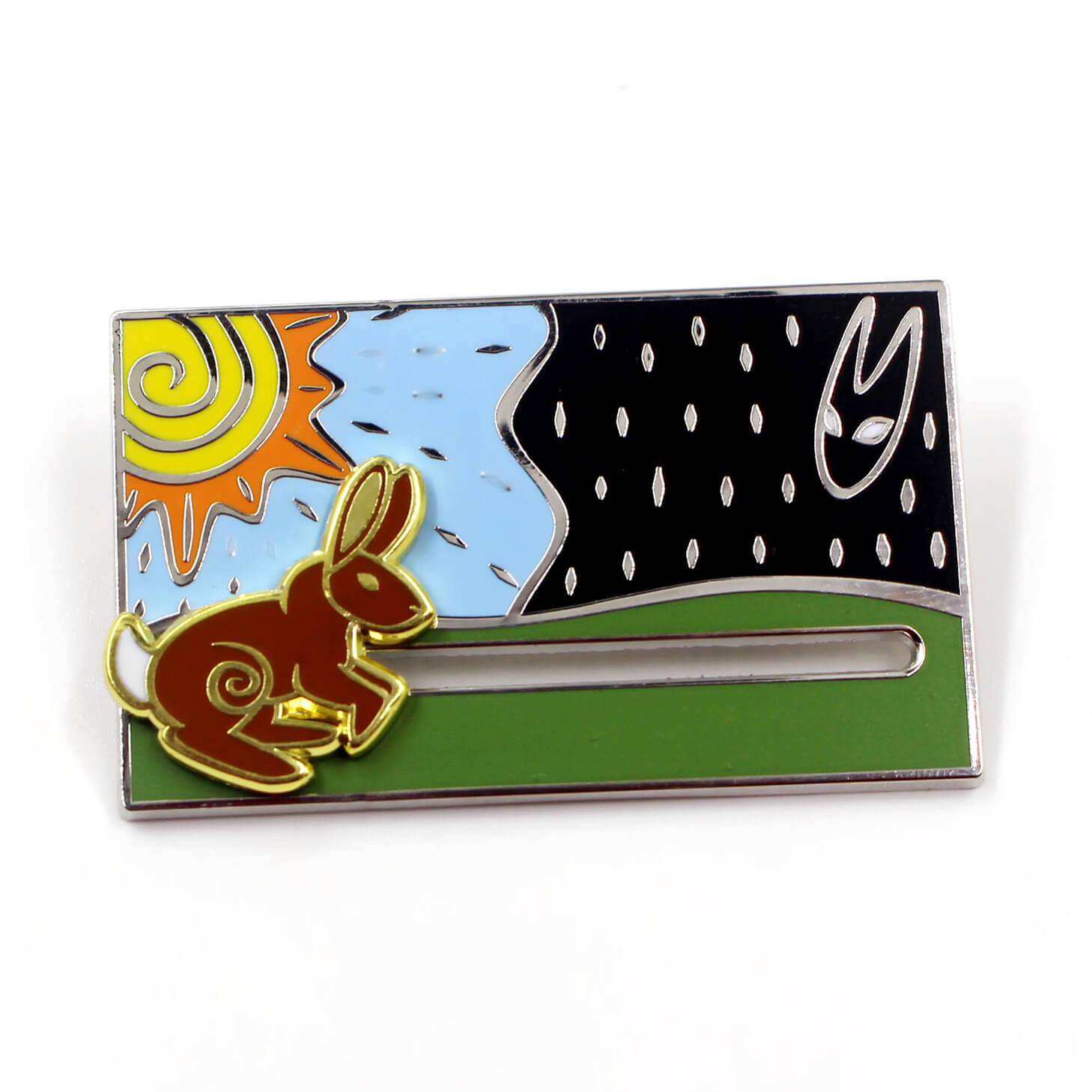 Bunny landscape enamel pin with bar clip back