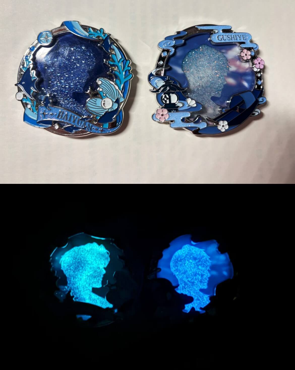 custom-challenge-coin-glow-enamel-ocean-sunset-silhouette-pair-design