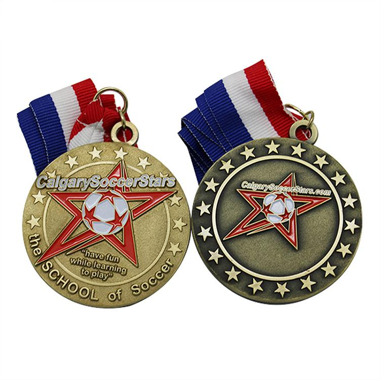 Antique Custom Soccer Soft Enamel Gold Medal