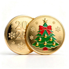 2025 Christmas challenge coin set featuring green Christmas tree with gold ornaments and golden bells with red bow, perfect holiday collectible gift