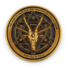 Custom 3D challenge coins featuring detailed 3D Baphomet design with "Death" center and "See You in Hell" antique bronze finish