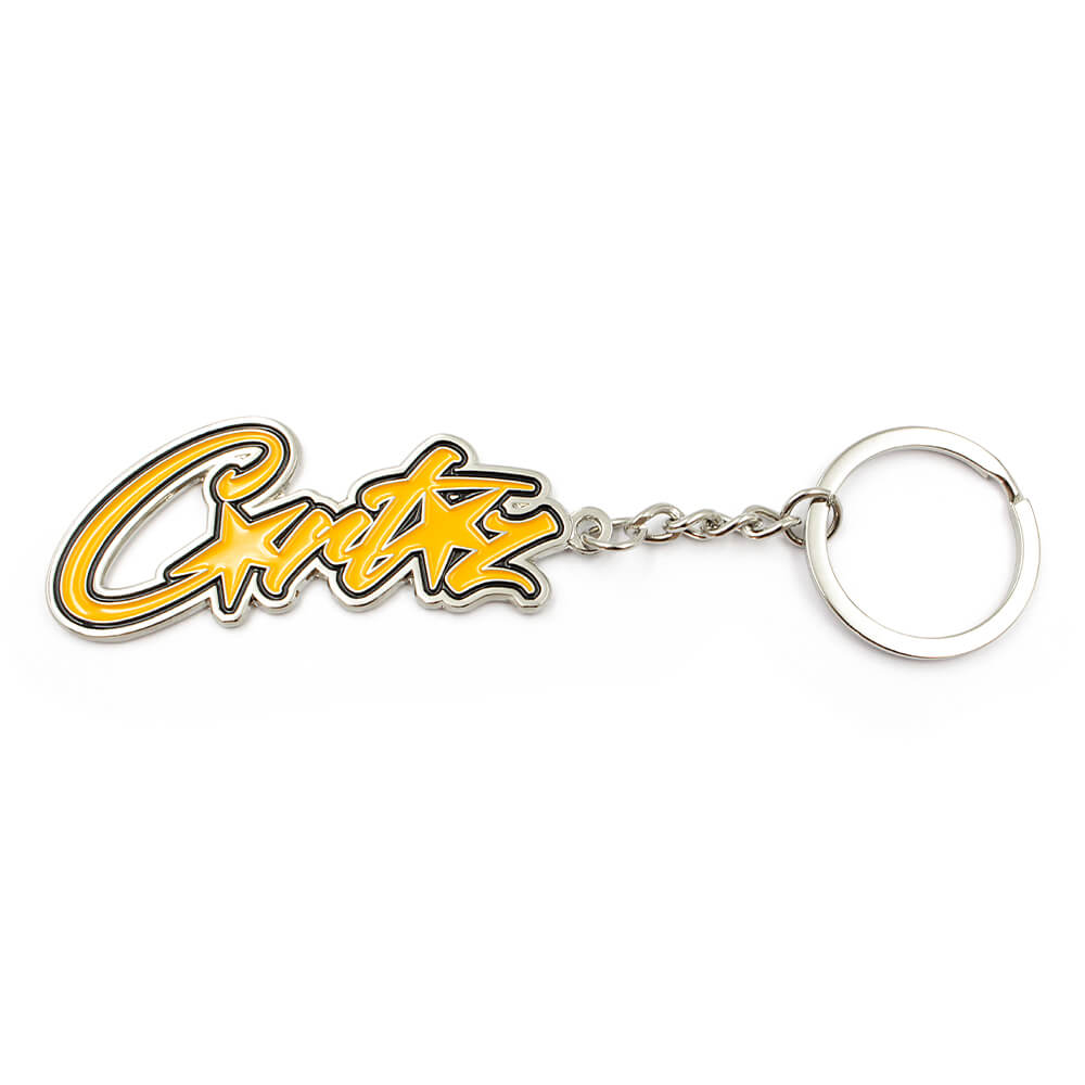 custom enamel keychain close-up with precise logo engraving and high-quality enamel finish