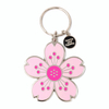 Silver-rimmed enamel keychain of pink cherry blossom flower
