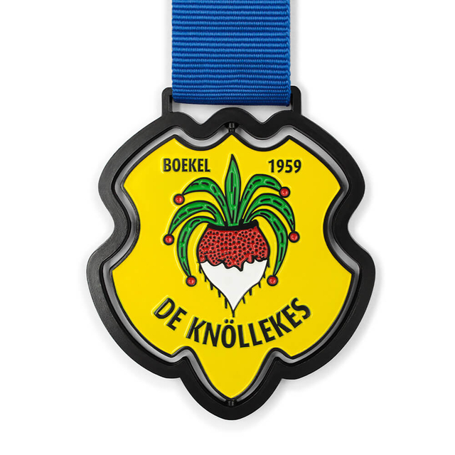 Custom spinning medal with rotatable center - club crest design on yellow enamel