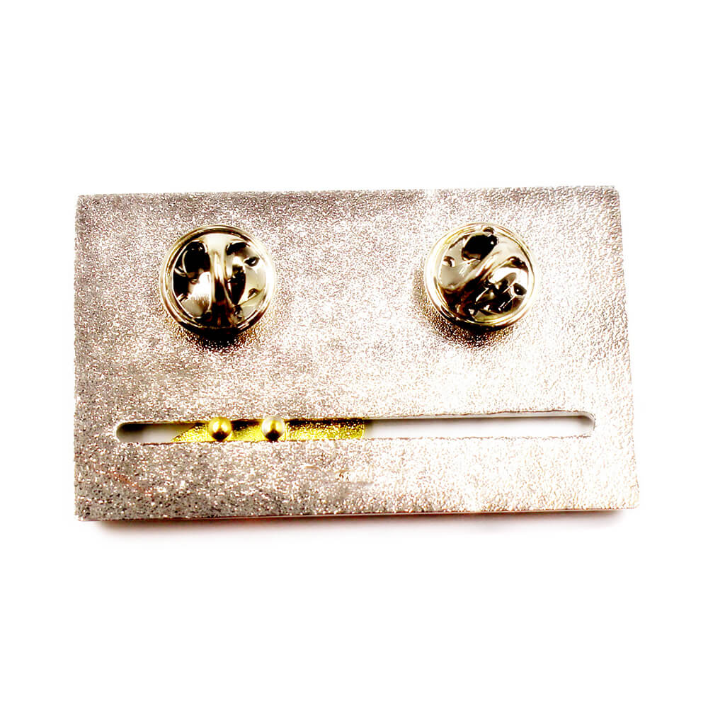 Rectangular name badge with dual butterfly clutches