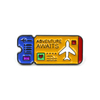 Hard enamel lapel pin designed as a boarding pass with “Adventure Awaits” text, travel themed enamel pins ideal for personalised lapel pin and custom souvenir collections