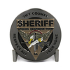 Custom challenge coins with soft enamel fill - detailed police special response team style on display