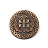 Custom 3D lapel pin with Royal Arch Triple Tau emblem in antique gold finish and detailed laurel wreath