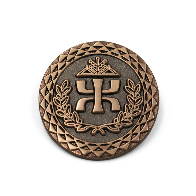 Custom 3D lapel pin with Royal Arch Triple Tau emblem in antique gold finish and detailed laurel wreath