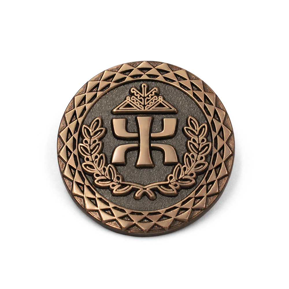 Custom 3D lapel pin with Royal Arch Triple Tau emblem in antique gold finish and detailed laurel wreath