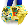 GUGLE custom race medal featuring majestic golden phoenix with spread wings, vibrant turquoise orange enamel clouds, gold frame and premium blue silk ribbon for mythical running events
