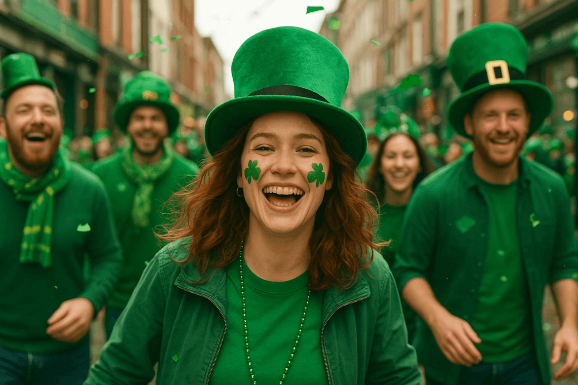 st-patricks-day-celebration-crowd-green-outfits-leprechaun-hats-street-parade