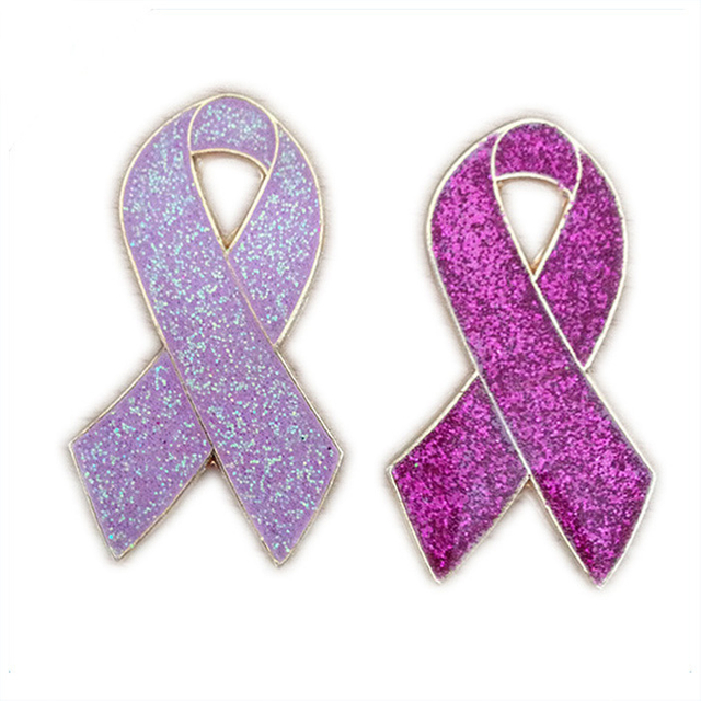 Soft Enamel Cancer Ribbon Lapel Pin With Epoxy