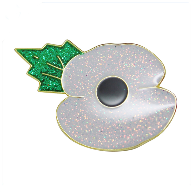 Colorful Glitter Poppy Metal Lapel Pin With Epoxy