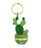 Enamel cactus keychain with 'HUGZ!' tag and pink pom pom charm on gold ring
