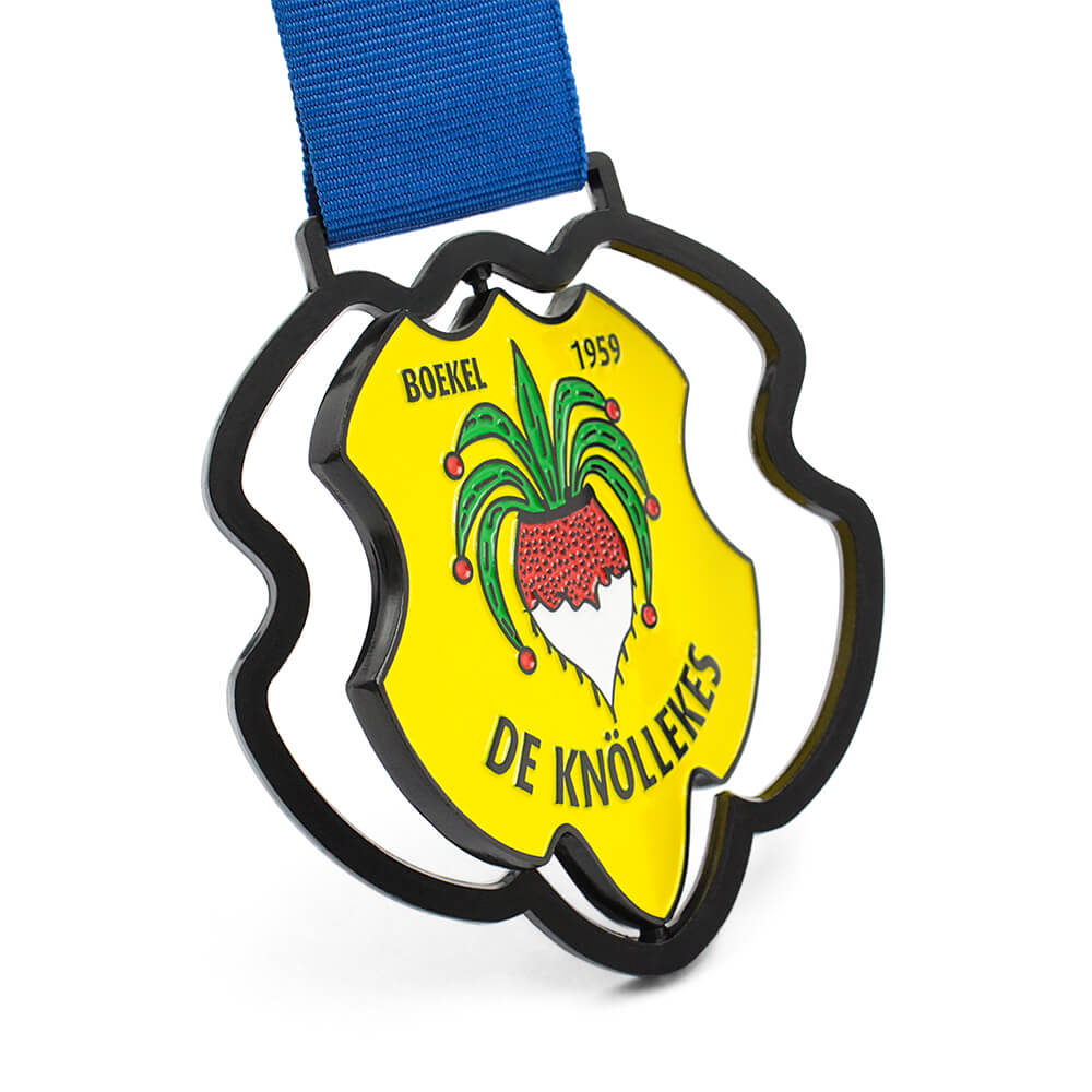 Personalized custom spinning medal - black frame with spinning club emblem