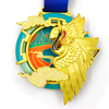 GUGLE custom race medal with majestic golden phoenix wings, colorful enamel clouds, turquoise gold frame and blue ribbon for mythical finisher awards