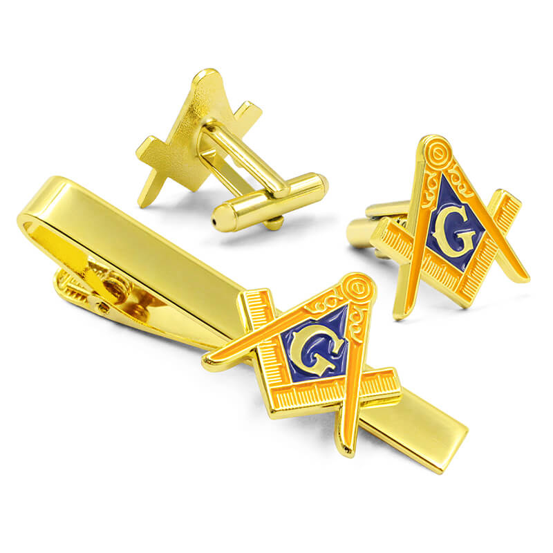 Cufflinks & Tie Clips Set for Men – Premium Gold Masonic Metal Tie Clip