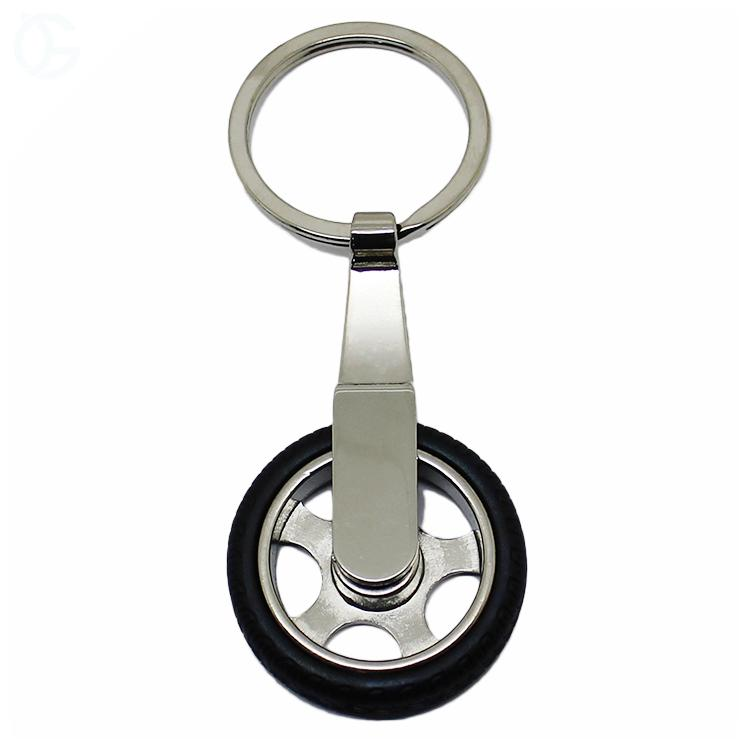 3D Moveable Tire Shaped Blank Metal Leather Keychain