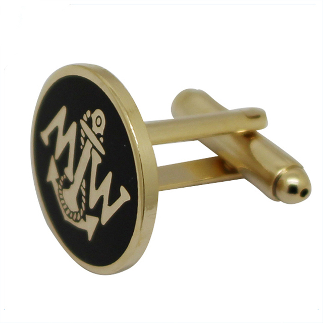 Gold Round Shaped Navy Metal Cufflinks