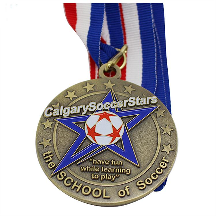 Antique Custom Soccer Soft Enamel Gold Medal