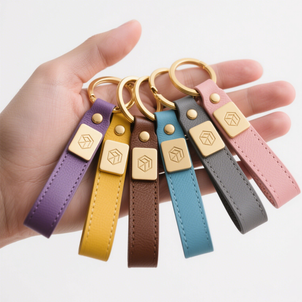 bulk custom logo leather keychains in the hand