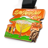 Personalized running event medal - Savannah Trail with cyclists, sunset, and bronze buffalo detail