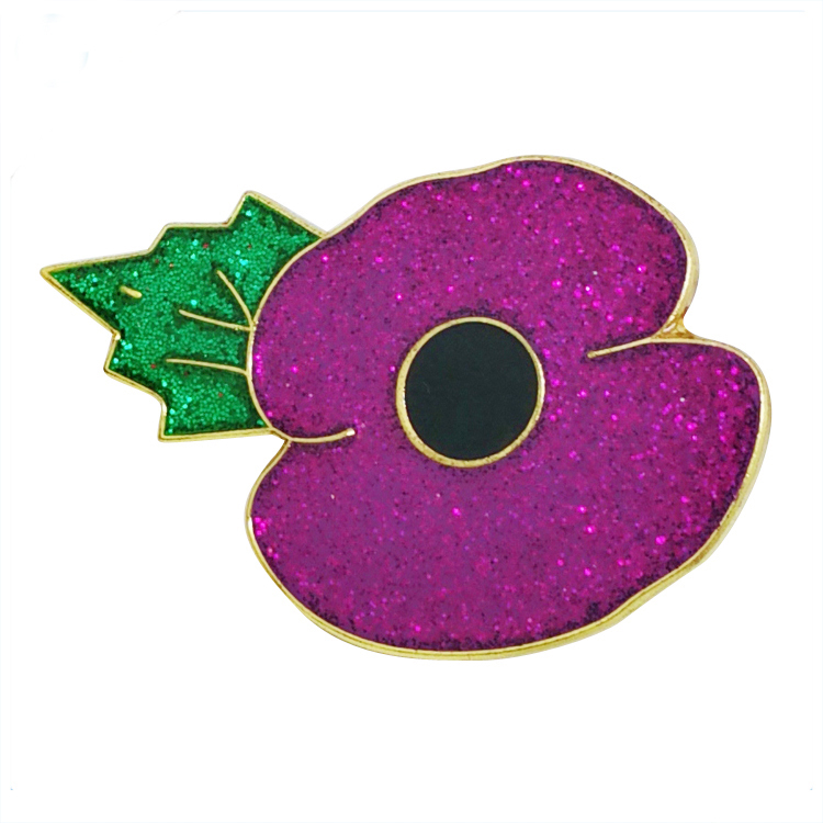Colorful Glitter Poppy Metal Lapel Pin With Epoxy
