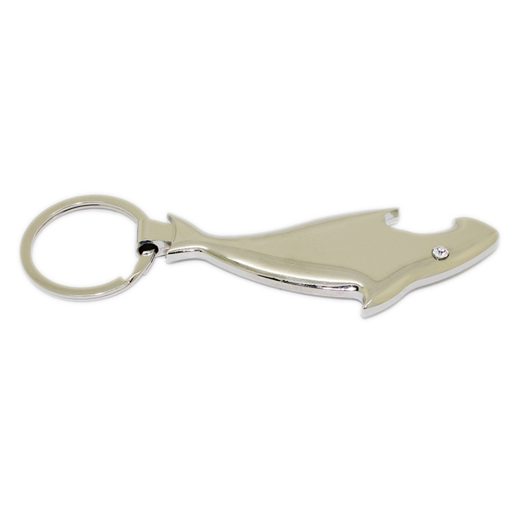 Crystal Shark Shaped Metal Bottle Opener Keychain