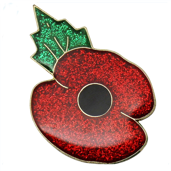 Colorful Glitter Poppy Metal Lapel Pin With Epoxy