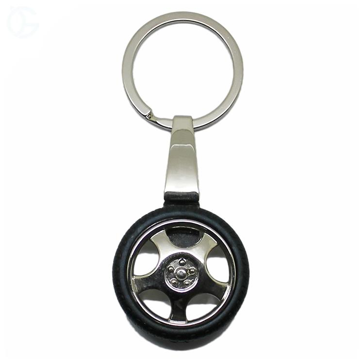 3D Moveable Tire Shaped Blank Metal Leather Keychain