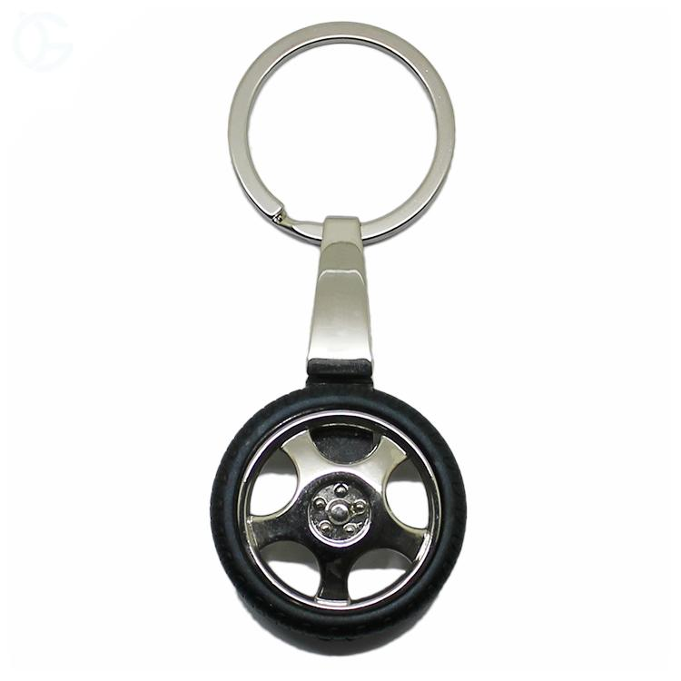 3D Moveable Tire Shaped Blank Metal Leather Keychain