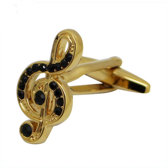 Gold Plated Crystal Music Note Metal Cufflinks