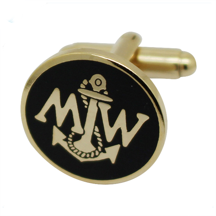 Gold Round Shaped Navy Metal Cufflinks