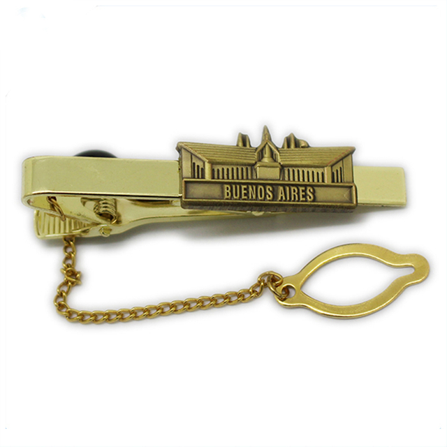 3D Antique Gold Building Metal Tie Clip