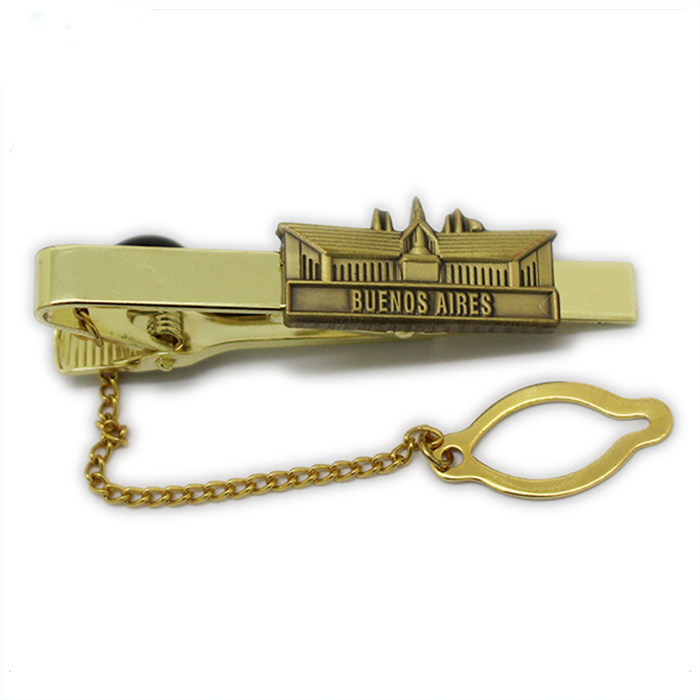 3D Antique Gold Building Metal Tie Clip
