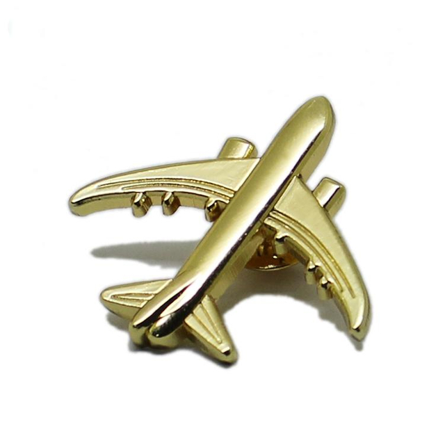 Gold Silver 3D Airplane Metal Lapel Pin