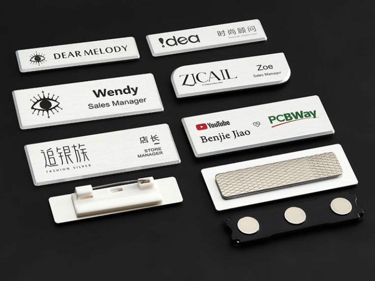 Name badges with magnetic and pin backs